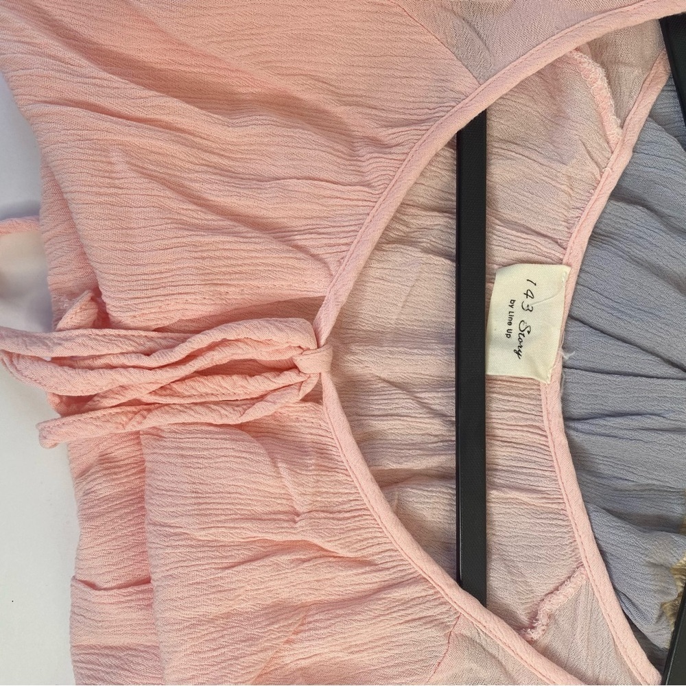 143 Story By Line Up Color-block Tye Front Women’s Shirt Pink/Blue/Cream 2X - Picture 4 of 6